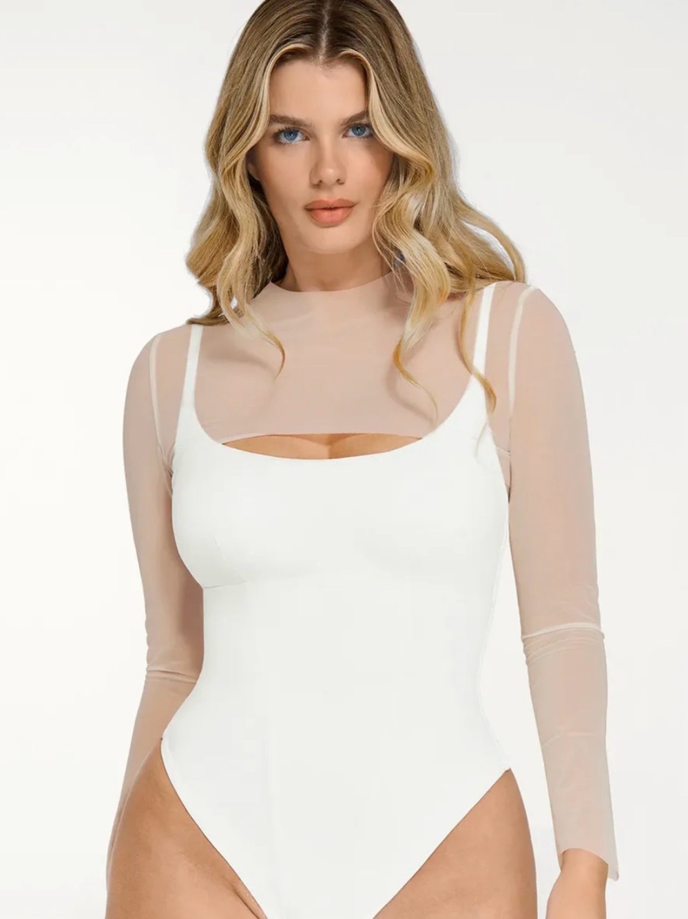 Shapewear Long Sleeve Mesh Shrug Sculpting Bodysuit Set - Popilush